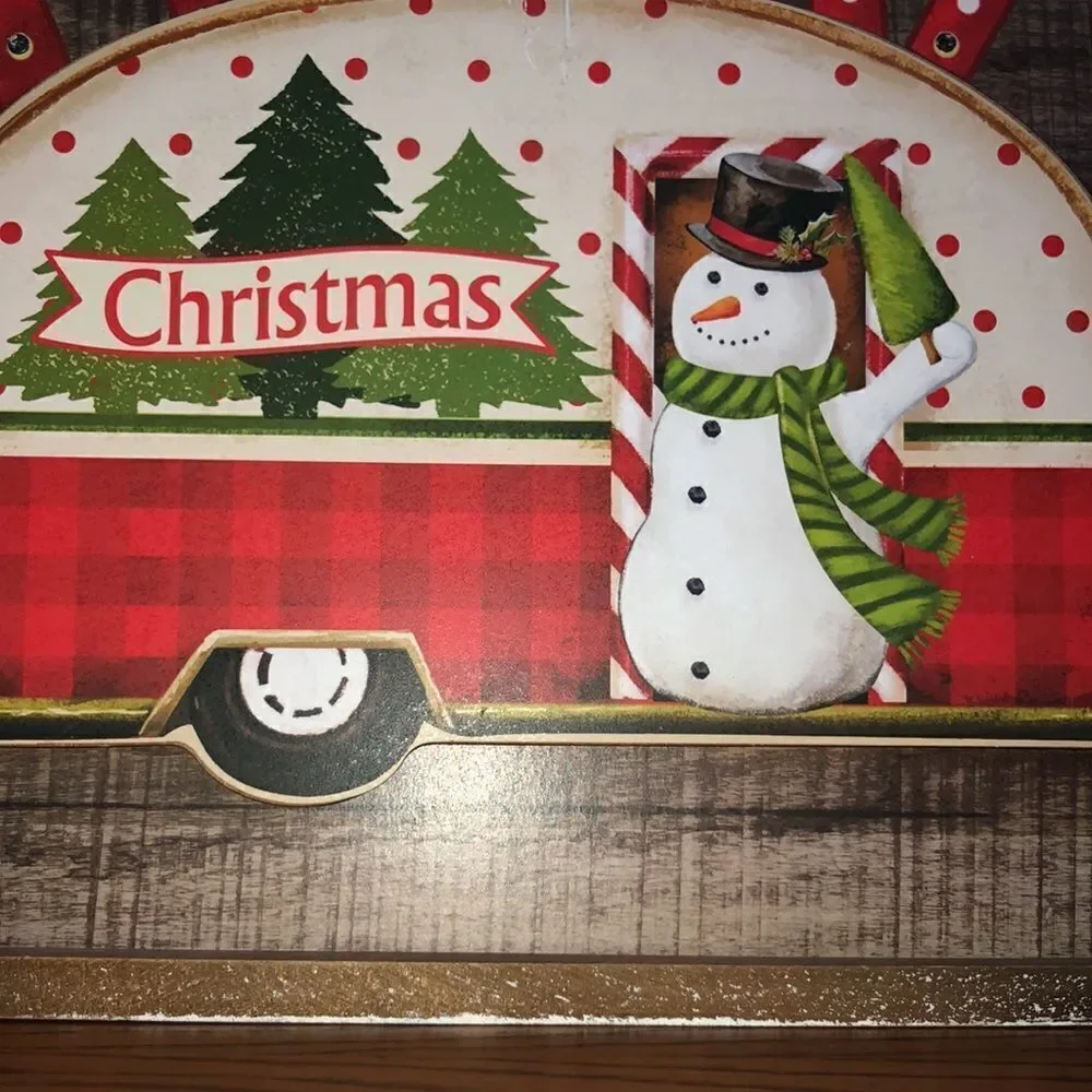 Shabby Chic Merry Christmas Camper Snowman Wooden Light up Picture